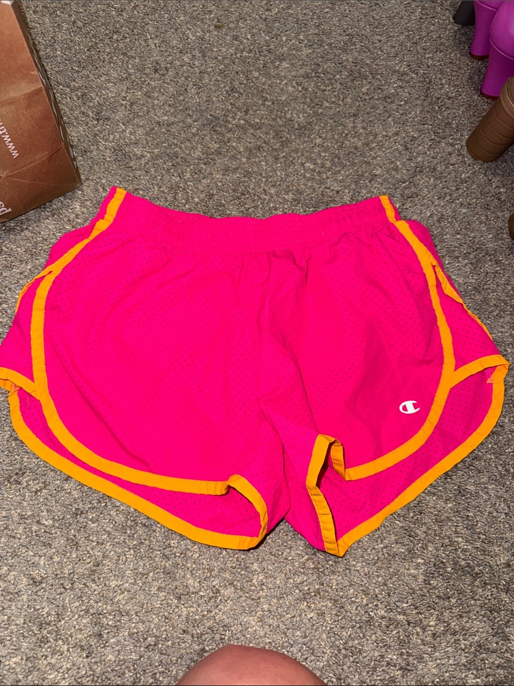 Champion Women's Neon Pink Running Shorts with OrangeTrim